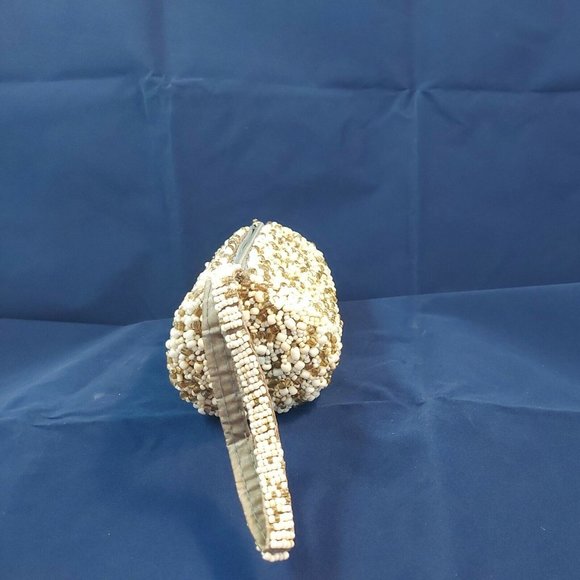 Beaded Clutch Bags Evening Bag Mini Beads Round Barrel White Gold Silver wrislet - Picture 3 of 10